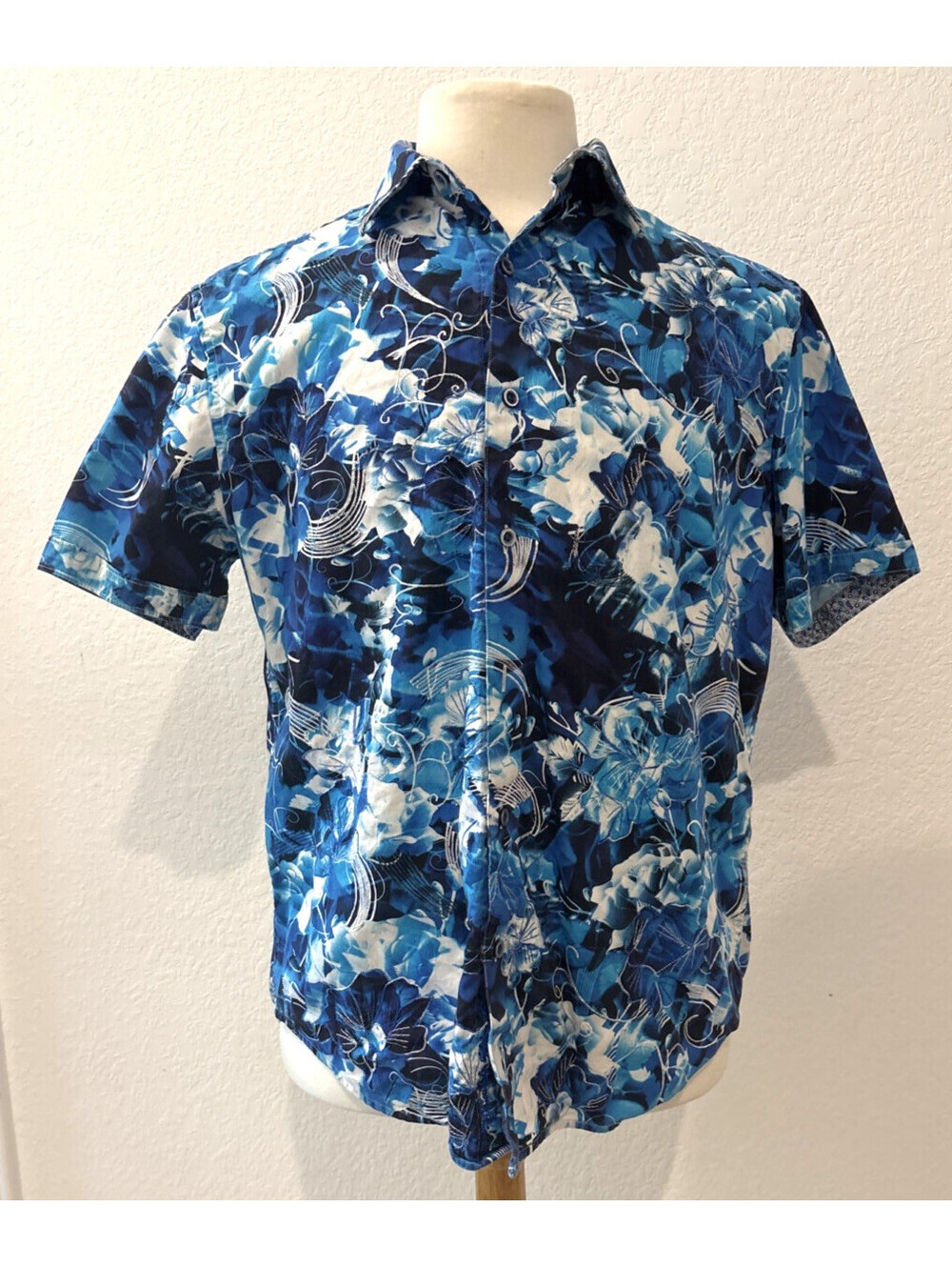 Robert Graham Connell Shirt Men's L Blue Floral Paisley Embroidered Classic Fit